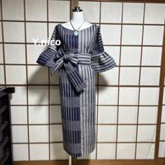 LL 浴衣リメイク 新品反物男浴衣 フリル袖ゆったりワンピース