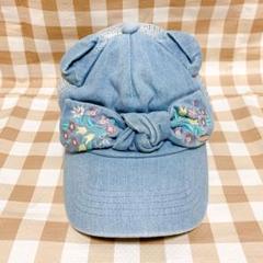 アナスイミニ ねこ耳&花柄刺繍リボンメッシュキャップ54-56 サックス