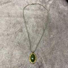 175.翡翠？緑色オーバルペンダントネックレス
