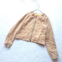 【キャサリンロス】ベロアジャケット メッシュ生地 ノーカラー ベージュ 〔MA〕