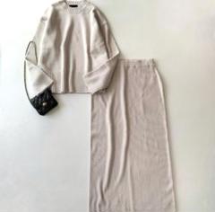 ノーク　カシミヤ混ニットセットアップ　ピンクベージュ　セーター＆スカート　L相当