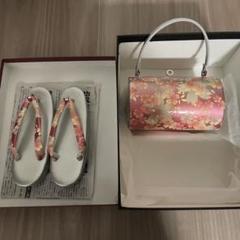 和装草履とバッグのセット　花柄、ピンク系