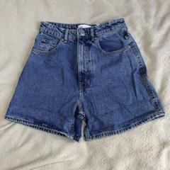 ZARA デニムブルー ハイウエストショートパンツ XS