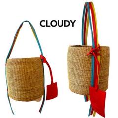 CLOUDY かごバッグ 赤 巾着袋付き　タグ付き未使用品 受注製作】ぽちゃ⭐︎かごバッグ(ジャパニーズグリーン) 赤