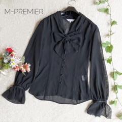 M-PREMIER BLACK エムプルミエ　ジョーゼット　ボウタイ風ブラウス M-PREMIER BLACK エムプルミエ ジョーゼット ボウタイ風ブラウス