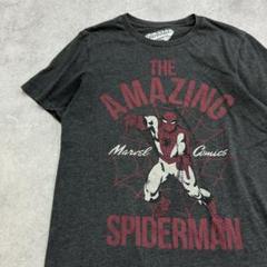 アメイジングスパイダーマン　アメコミイラスト　Tシャツ　古着　ダークグレー　S