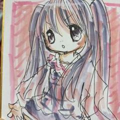 新作。手描きイラスト。小色紙。女の子