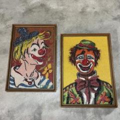 80s USA製 ビーズアート クラウン 絵画 2点セット フォークアート