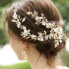 ゴールド小枝ヘッドドレスヘアアクセサリー髪飾りウェディングブライダル結婚式のサムネイル