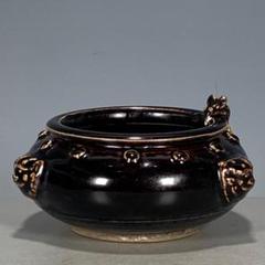 宋代吉州窯黒釉手彫り花柄笠碗 景徳鎮陶磁器 装飾品 現代工芸品 美術品 置物 宋代吉州窯黒釉手彫り花柄笠碗 景徳鎮陶磁器 装飾品 現代工芸品