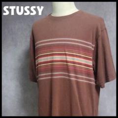 STUSSY Tシャツ　ボーダー　Lサイズ　XL相当　ビッグサイズ　ブラウン