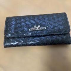 MICKEY MOUSE 編み込み三つ折り財布 ブラック