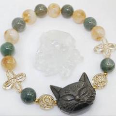 夏の半額SALE✴︎早い者勝ち‼魔除けと財運アップ黒猫シルバーオブシディアン