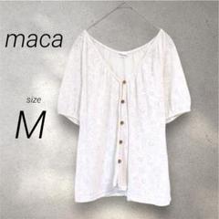 クロスプラス maca（M）Vネックカーディガン 花柄 透かし編み ホワイト 白