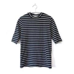 ロペピクニック【M】リブニットTシャツ 五分袖 ボーダー ネイビー カジュアル
