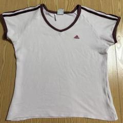 y2k adidas ピンク Vネック Tシャツ　リンガー