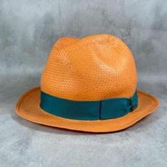 Borsalino ボルサリーノ　高級　ペーパーハット　緑リボン　オレンジ
