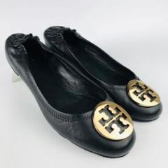 美品☆トリーバーチビッグメタルプレート付レザーフラット