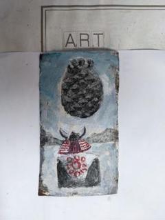 武士とパイナップルの油彩画