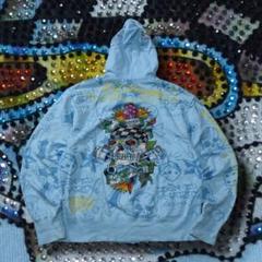 y2k don ed hardy ジップパーカー 両面ラインストーン スカル