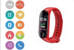 スマートウォッチ レッド M3 SMS 防水 Android iPhone --