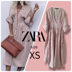 【ZARA】ストライプ シャツワンピース リボン フレア ロング XSのサムネイル