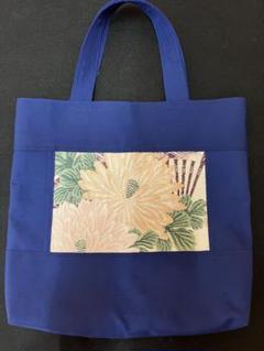 青い花柄刺繍トートバッグ　ハンドメイド