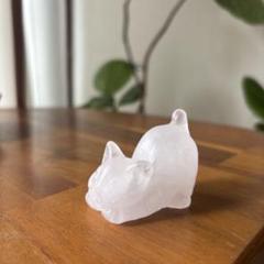 猫の置物　天然石水晶