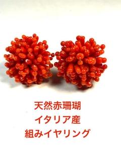 天然赤珊瑚 イタリア産 組みイヤリング 約2.5cm Ｅー014