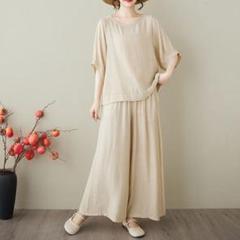 夏物 2点 セット 無地＆シンプル Tシャツ 大きいサイズ ワイドパンツ