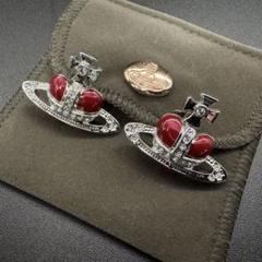 【美品】ヴィヴィアンウエストウッド ピアス オーブ×ハート 両耳セット レッド