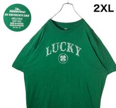 グッドデザイン古着 四つ葉のクローバー幸運ビッグプリントグリーンT ビッグサイズ