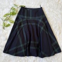 【Yorkland】 フレアスカート (L) チェック ネイビー グリーン 膝丈