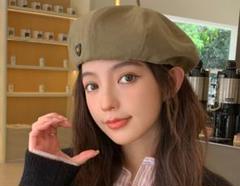 新品　韓国　レディース　帽子　カーキー　ベレー帽　小顔　ハンチング　無地　柄