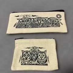 （タイ雑貨）フクロウポーチ2個セット ペンケース&コインケース