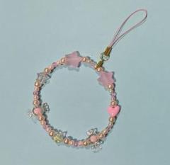【A2】携帯アクセサリー　ビーズ　ピンク　推し活　ハンドメイド　星　ハート　飴