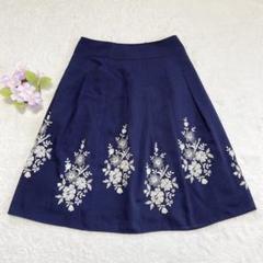 美品★ 【キャサリンロス】 リネン混 シアースカート （MA） 刺繍 Aライン