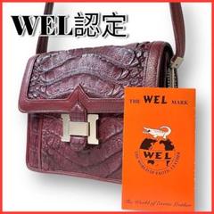 高級 クロコダイル革 WEL認定 ショルダーバッグ ポーチ 赤 えんじ 本革