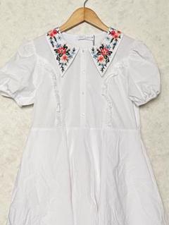 ZARA 刺繍入り　開襟　ホワイトワンピース