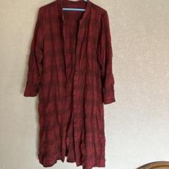 ハルメク コットンウールバンドカラー　シャツワンピースＬボルドー