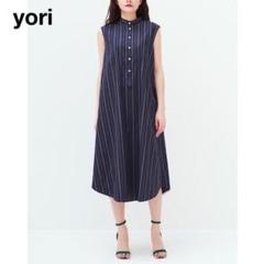 極美品✨22SS✨yori ヨリ ロングワンピース リボン フレア ノースリーブ 美品 ヨリ yori コードレーンマリンワンピース ロングワンピース