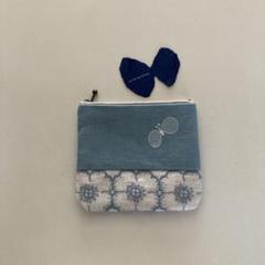 ミナペルホネン【両面】ribbon ダークネイビー＊ポーチ＊ハンドメイド ハンドメイド＊ミナペルホネン【両面】funダークネイビー