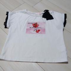メゾピアノ　イチゴ転写 肩リボン半袖Ｔシャツ 120サイズ