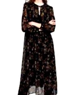 ZARA BASIC 花柄 シフォン スキッパー 長袖 ロング ワンピース