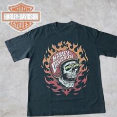 スカルデザイン HarleyDavidson フェード加工Tシャツ ブラック