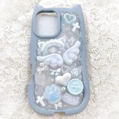 スマホケース iPhone16 水色 ゴテゴテ デコ電 量産型 地雷