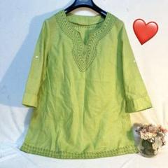 Bellafilo ライトグリーン 五分袖チュニック 刺繍 上品美品　キレイ M