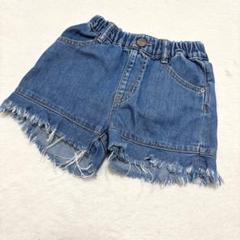 オーシャンアンドグラウンド　デニムハーフパンツ　フリンジ　ブルー　100