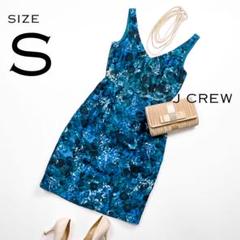 J.CREWジェイクルー シルク100%総柄ノースリーブドレスワンピースSブルー