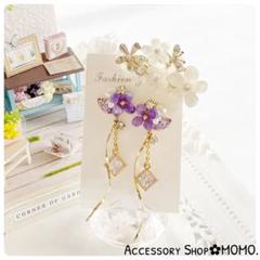 キラキラ♡紫陽花・:*ジルコニア♡ビジュー♡ハンドメイドピアスorイヤリング♡
